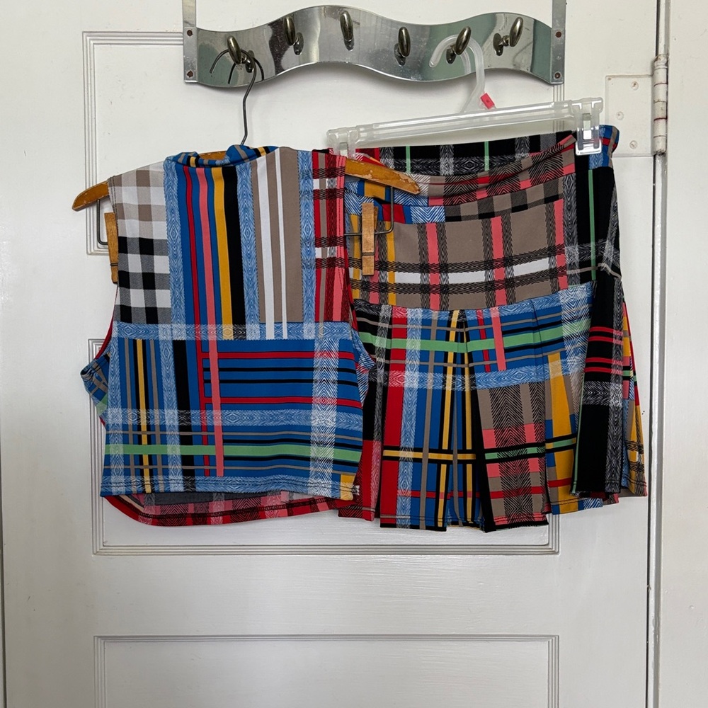 Good Time USA Colorful Plaid Two-Piece Skirt Set Size M